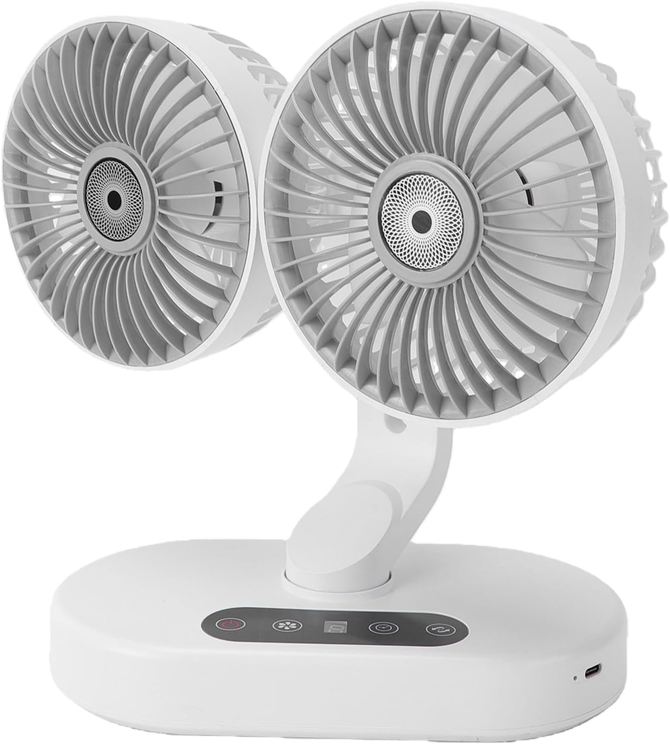 SUNGOOYUE Dual Head Desk Fan Automatic Oscillating USB Cooling Fan with Smart Timer Digital Display, 9.8x10.2in Quiet Double for Office Bedroom Home Travel