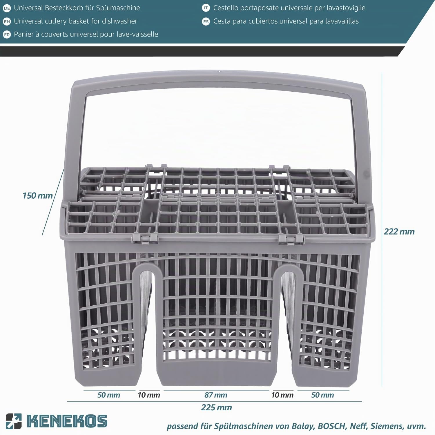 Kenekos - Panier à couverts pour lave-vaisselle compatible avec Siemens SZ73100 / 11018806, Bosch SMZ5100/00743503, Neff Z7863X0 - Accessoires pour lave-vaisselle - plastique indéformable