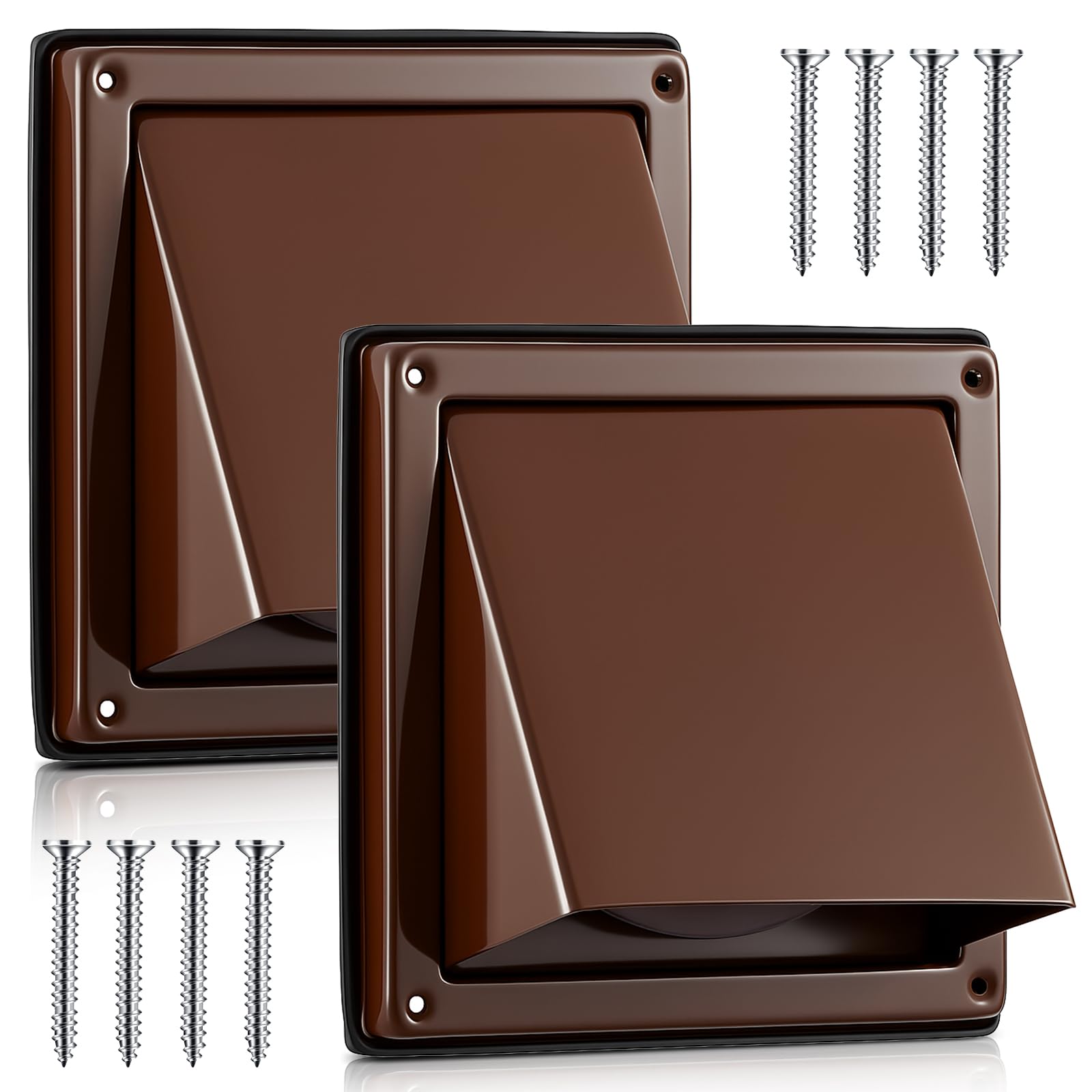 Gisafai 2 Pcs 4" Dryer Vent Cover Outside, Stainless Steel External Extractor Wall Vent with Cushioned Non Return Flap &amp; Rubber Gaskets for Home Bathroom Exhaust Fan Cove (Brown)