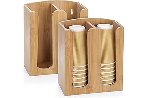 Suwimut 2 Pack Bamboo Coffee Cup and Lid Storage Organizer