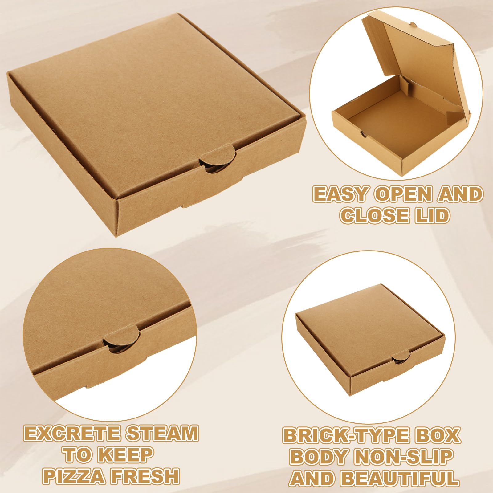 ABuff Lot de 40 petites boîtes à pizza réutilisables en carton kraft ondulé pour pizza, gâteau, biscuits frais, 18,5 x 18,5 x 4,6 cm, noir