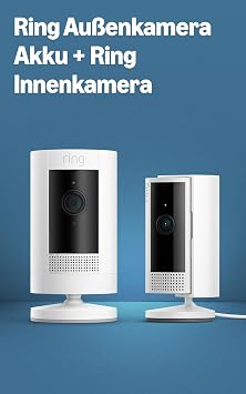 Ring Akku-Außenkamera (Stick Up Cam) + Ring Innenkamera