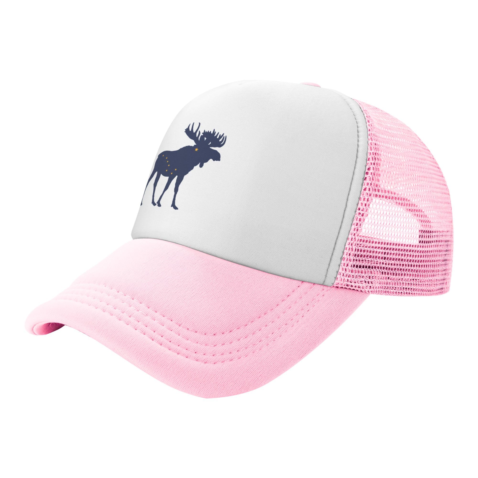 Alaska State Moose Flag Lightweight Mesh Baseball Hat Fishing Sun Cap Outdoor Casual Cap Pink