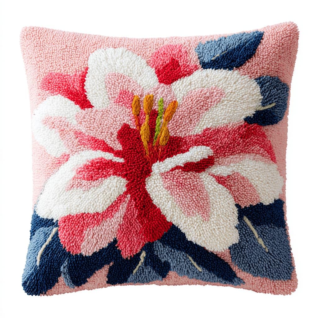 Kitquiver Latch Hook Kits Lily for Adults,Beginners DIY Latch Hook Cushion Kits and Latch Rug Kits Cross-Stitch Embroidery Cushion Cover for Home Sofa Decoration 17X17 in