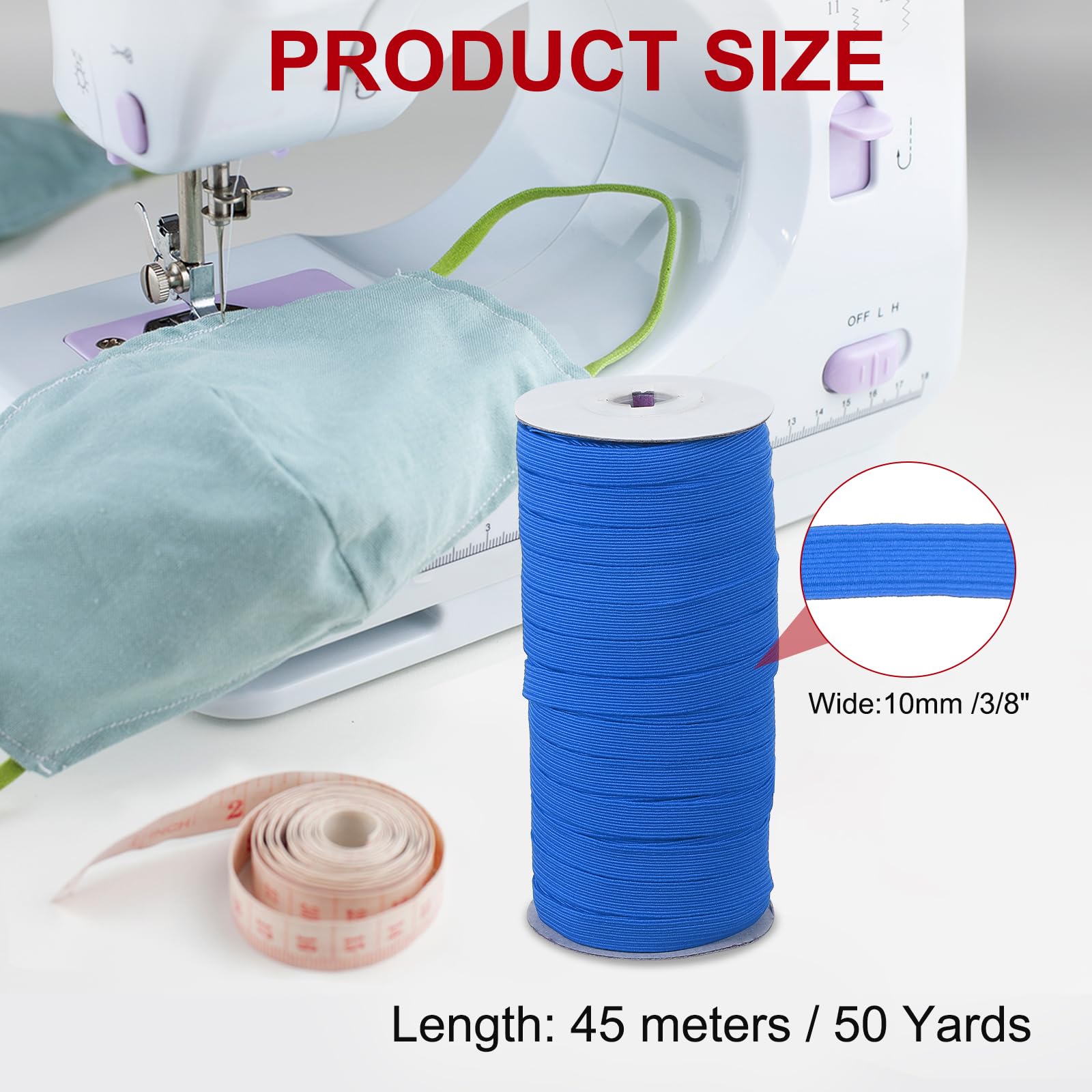 PATIKIL Elastic Bands 10mm x 45 Meters, Polyester Flat Elastic Cord Stretch Strap for Sewing Crafting DIY Light Blue - Image 2