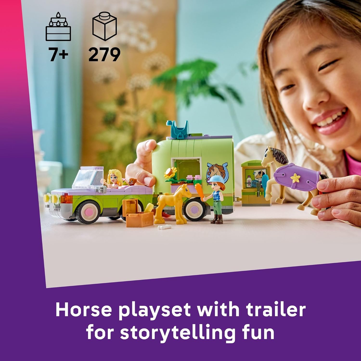 LEGO Friends Horse & Baby Foal Trailer Building Toy for Girls & Boys - Pretend Play Set for Kids, Ages 7+ - W/Autumn & Matilde Minidolls, Toy Animals, & Accessories - Gift Idea for Birthdays - 42695