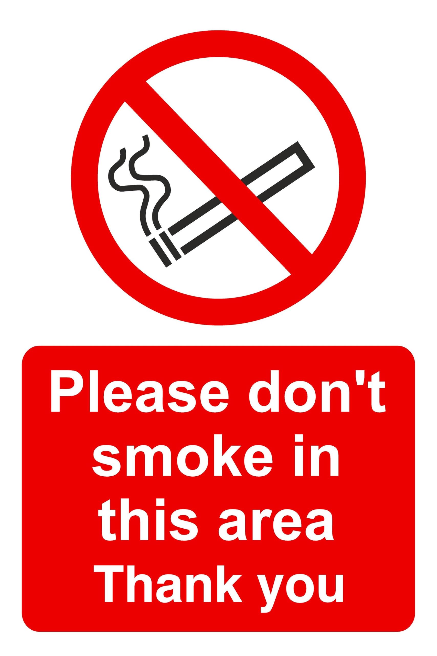Please don't smoke in this area sign - 3mm Aluminum Dibond high-visibility and durability for indoor/outdoor usage (200mm x 150mm) Ensures Safety Within 5m Viewing Distance.