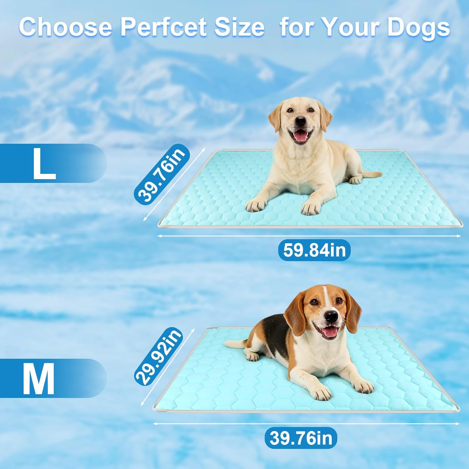 Vivifying Cooling Blanket for Dogs, Reversible Ice Silk Dog Cooling Mat with Soft Plush Backing, Summer Pet Blanket Throw for Couch Bed Crate Floor Travel, 40 x 60 Inch (Blue&Grey)