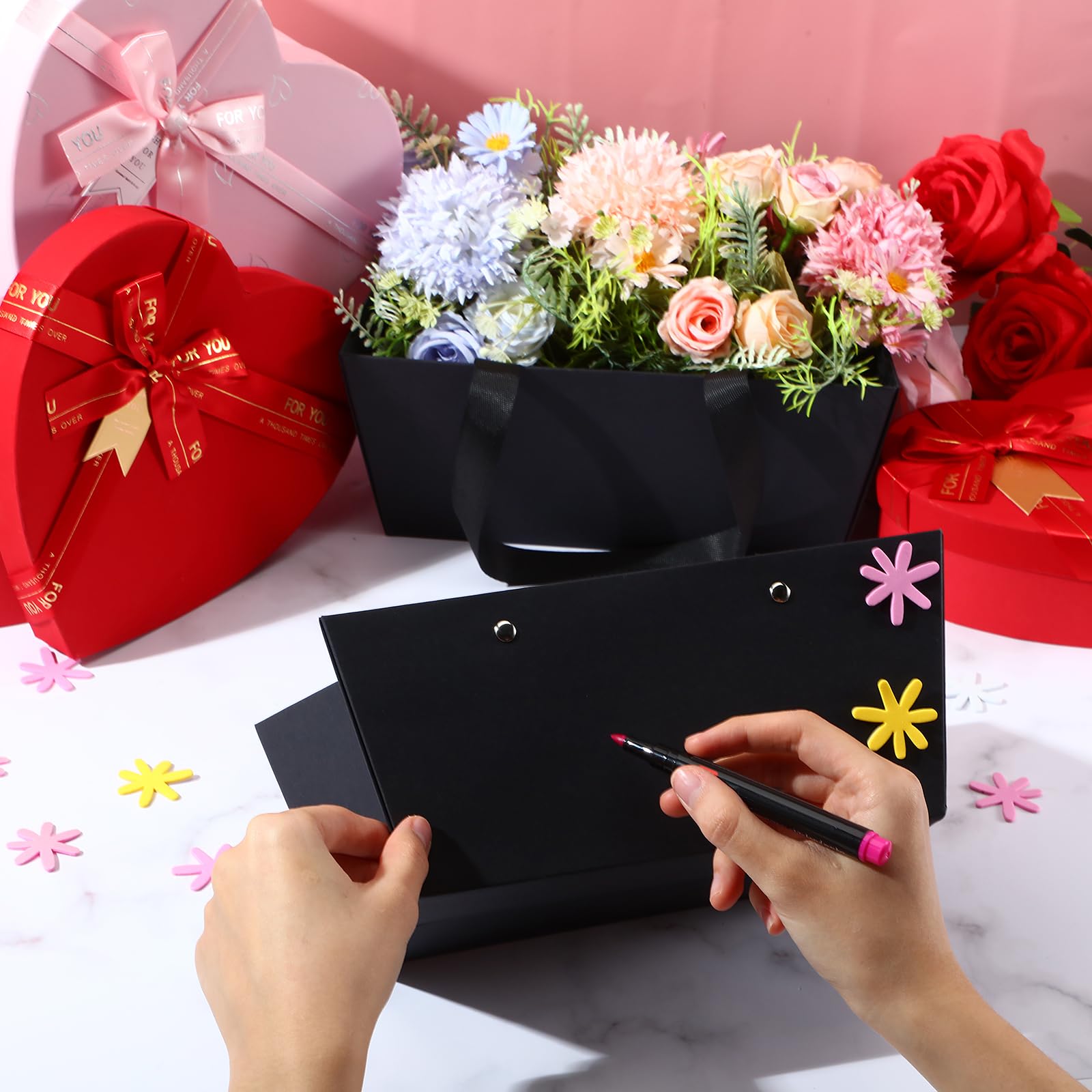 Glenmal 72 cesti regalo con manici, in carta kraft, vuoti, 24 x 16,5 x 10,9 cm, per confezioni regalo, matrimoni, feste, Natale, San Valentino (nero)