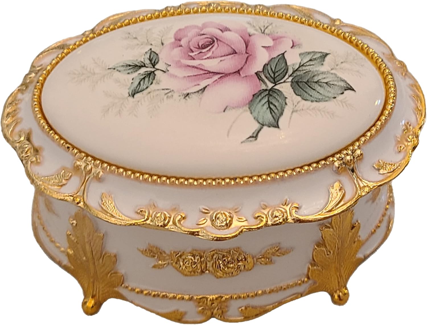 Splendid Floral Music Box/Jewelry Box in Oval Shape Playing Memory from Cats