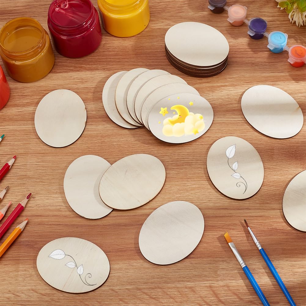 DELORIGIN 40pcs Wooden Oval Cutout 1.9 x 2.7 Inch Unfinished Beech Wooden Blank Slices Crafts Wood Oval Cutout Shape DIY Plank Cutout for Artist Painting Door Hanger Sign Wedding Decorations - Image 4