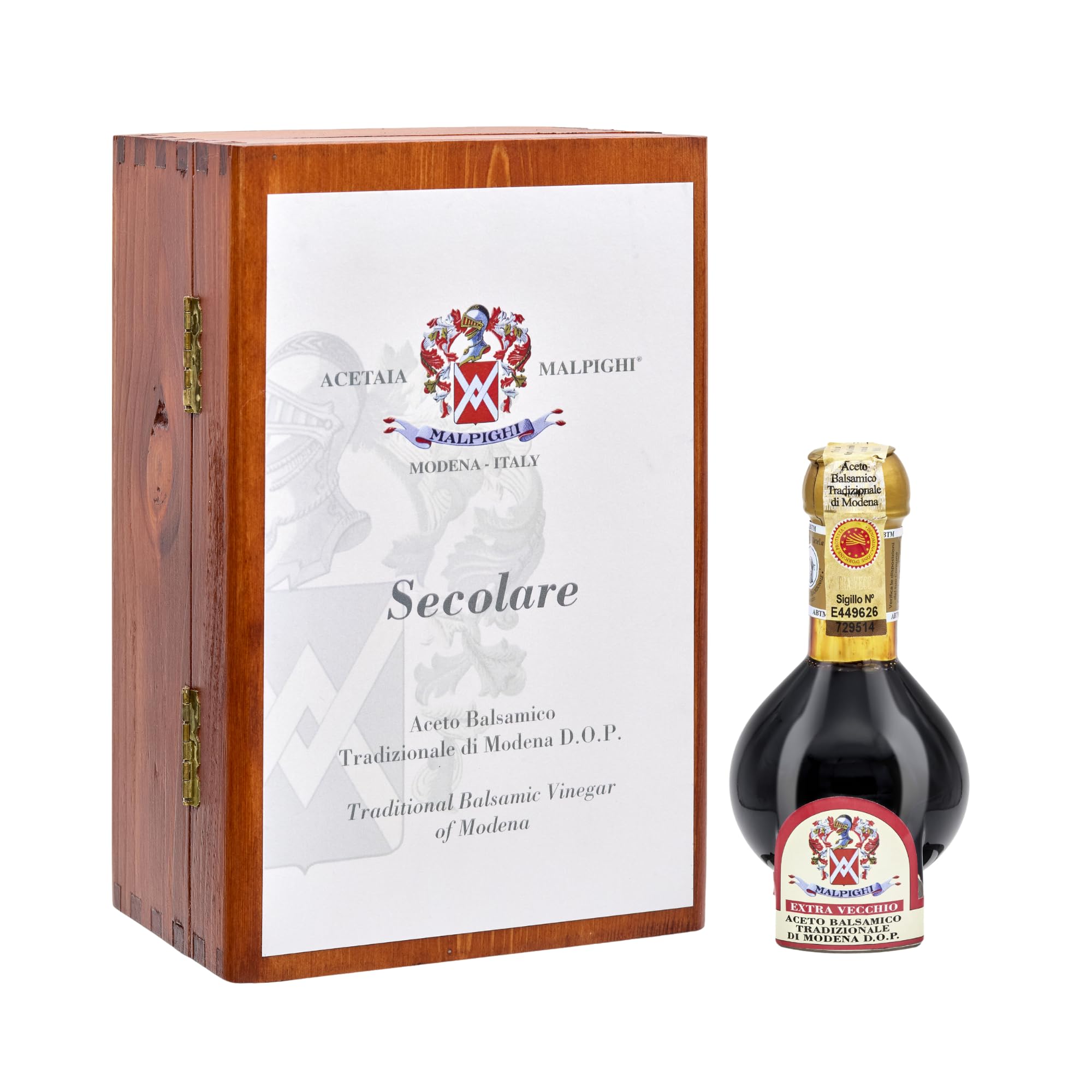 Acetaia Malpighi – Tradycyjny ocet balsamiczny z Modeny DOP Extravecchio Secolare – 100 ml – Tylko gotowany moszcz – Selekcja dla wysokiej gastronomii