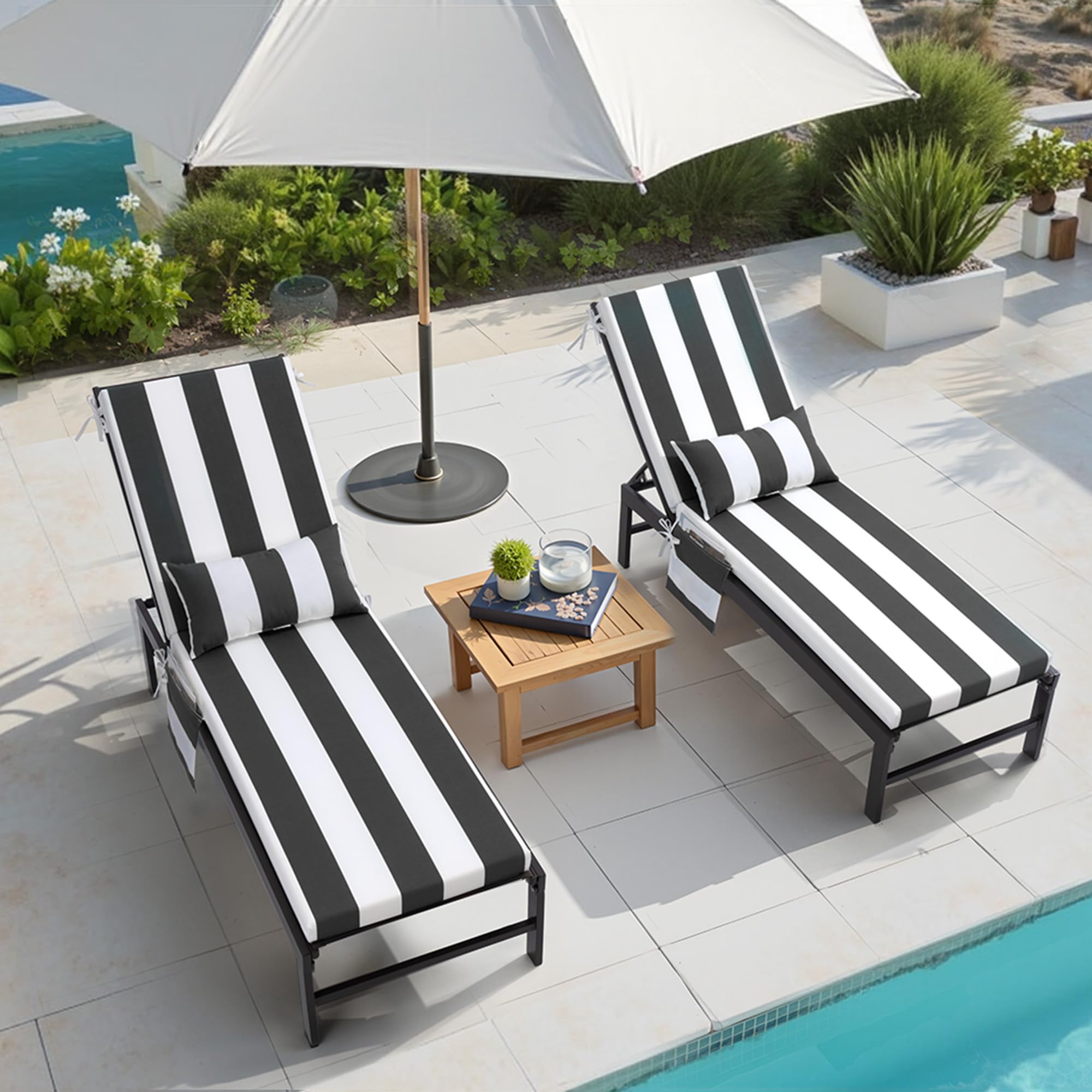 View 1 of (dark blue_)Pellebant Outdoor Lounge Chair Cushions with Pillow & Pockets, 72" x 21"