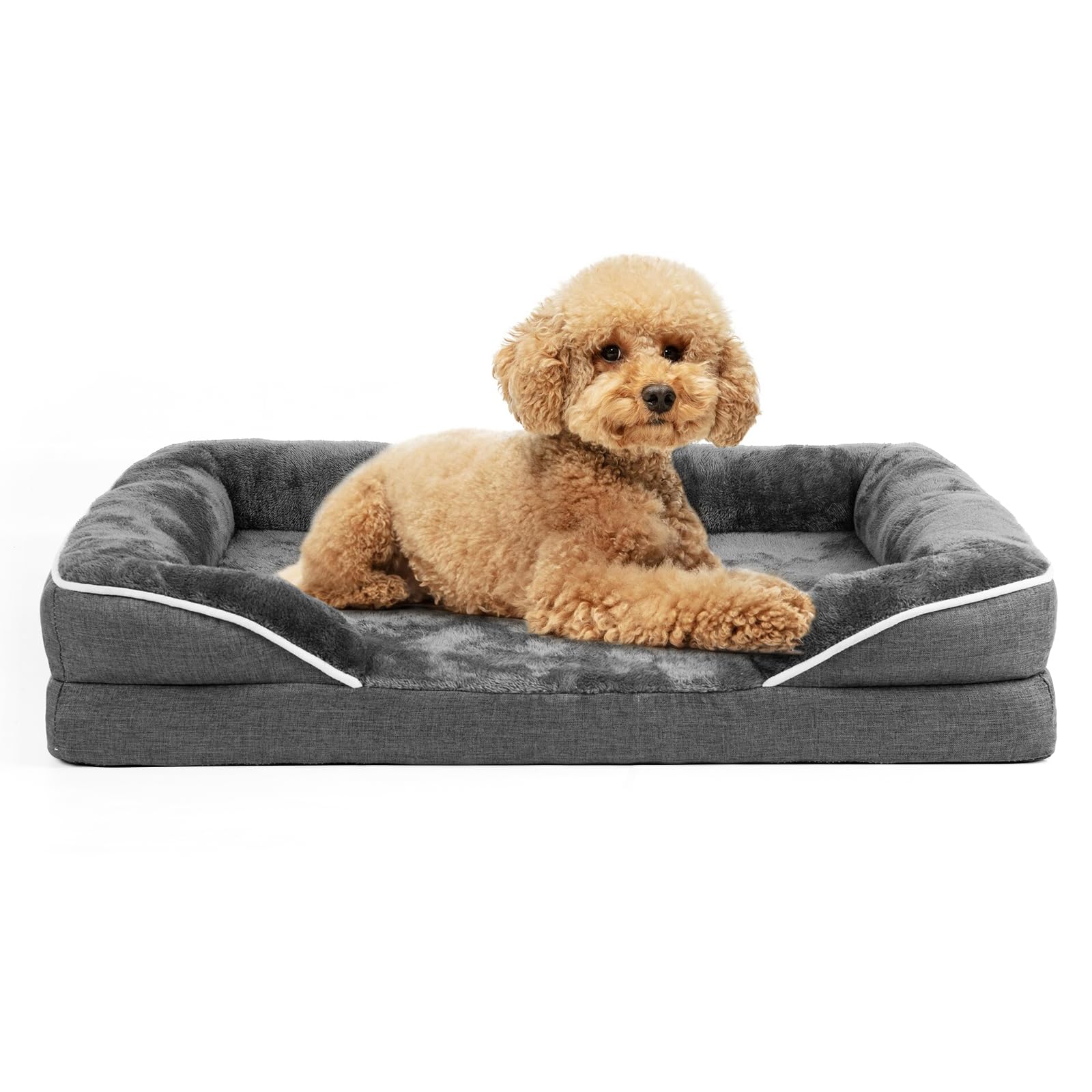 Sicilaien Dog Bed for Small Medium Dogs, Orthopedic Dog Sofa Bed Rectangle Pet Bed Washable Dog Bed Cozy Faux Fur Large Dog Bed Cushion, Dark Grey, Medium(72 * 53cm) - Medium(72*53cm)