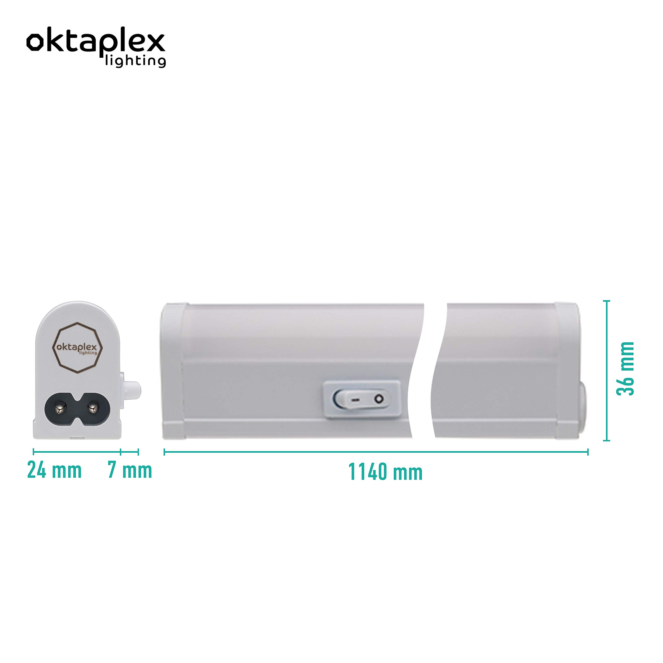 Oktaplex lighting Lampa podszafkowa LED do kuchni, 18 W, 1620 lm, ciepła biel, 3000 K, lampa pod szafkę kuchenną z przełącznikiem z możliwością rozszerzenia | długość: 114 cm