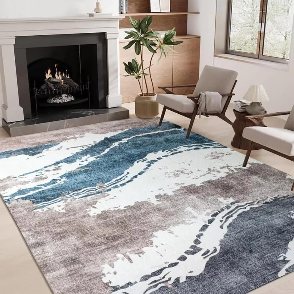 Tapis moderne abstrait lavable anti-perte de poils pour eviter la poussiere