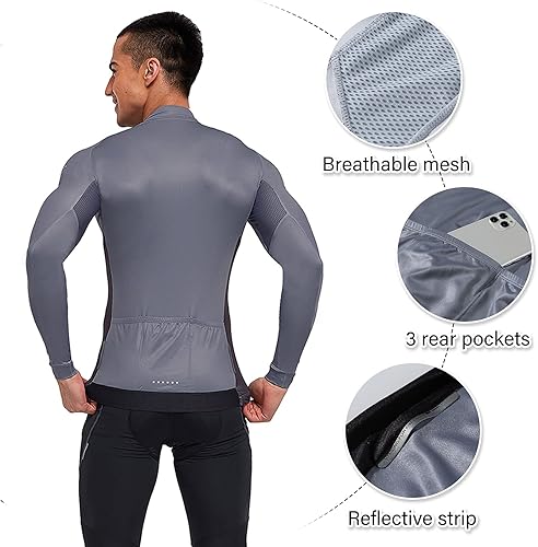 Miniatura 4 de Santic Jersey de ciclismo para hombre, manga larga, camisas de bicicleta de montaña, chaqueta de bicicleta con bolsillos