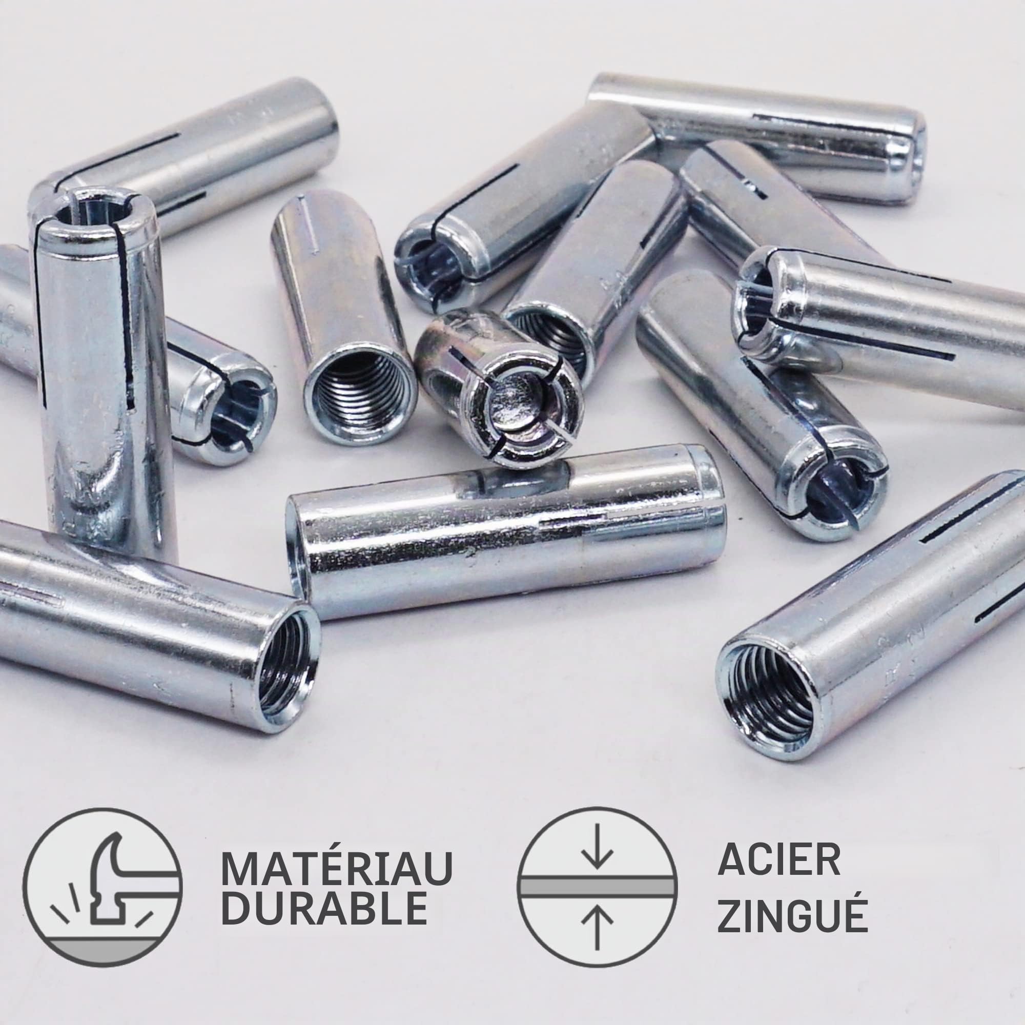 SKIR'CO Lot de 10 ancrages M12 x 50 mm, manchon de boulon d'expansion, chevilles murales, ancrage pour béton