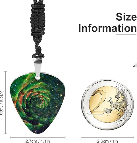Miniatura 3 de Trippy - Collar de púa de guitarra de rosa verde con colgante de metal, collar de cadena con dije de joyería