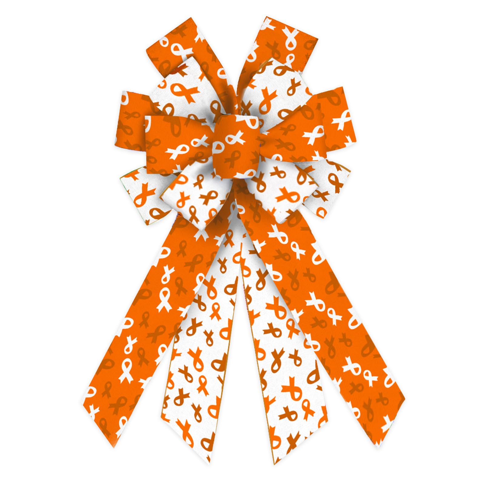 ABTOLS Large Cancer Awareness Wreath Bow, Leukemia Cancer Awareness Bow for Wreath Fight Cancer Decoration Bows for Front Door Orange Bows for Cancer Awareness Party Indoor Outdoor Decor