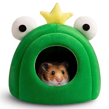 Hollypet Warm Small Pet Animals Bed Dutch Pig Hamster Cotton Nest Hedgehog Rat Chinchilla Guinea Habitat Mini House, Green Bullfrog