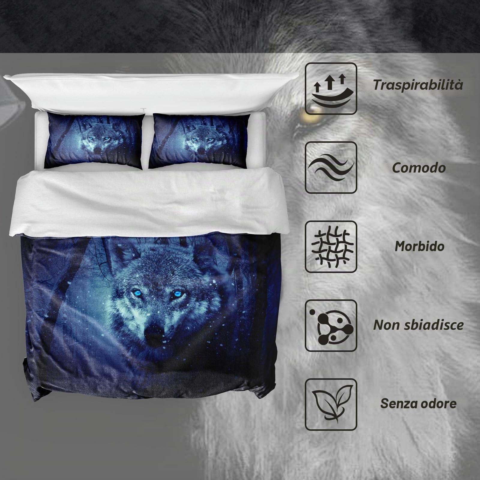 Set Biancheria da Letto Lupo 135x200 3D Animale Lupo Copripiumino con Federe Ragazzo Ragazza Decorazione per Camera da Letto Motivo Lupo Biancheria da Letto (Lupo 3,200 x 200 cm)