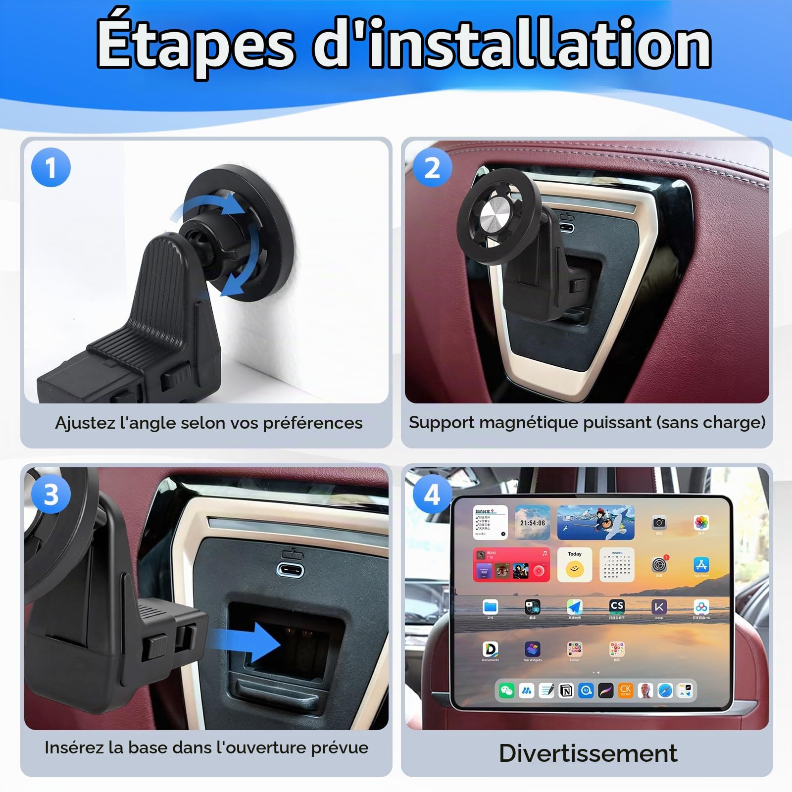 Support de tablette de voiture pour BMW X3 X5 X6 I20 G05 G06 G45 G60 G61 G70 Mag-Safe - Support de téléphone portable magnétique - Accessoire de voyage - Magnétique
