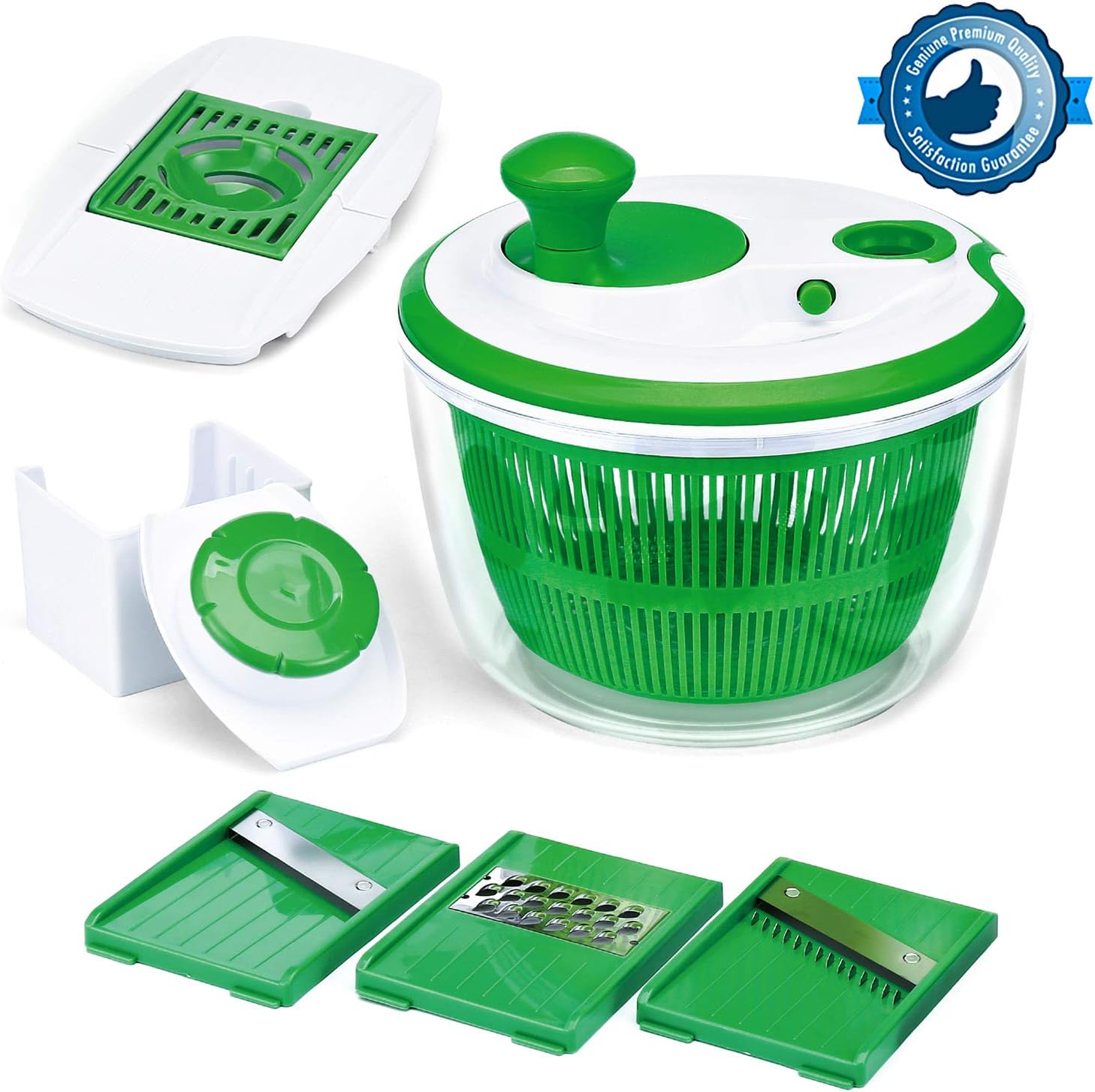 Salad Spinner, Hootech Large Vegetable Washer Dryer with Bowl, Lettuce Washer with Vegetable Chopper, Onion Slicer Food Dicer - 5L