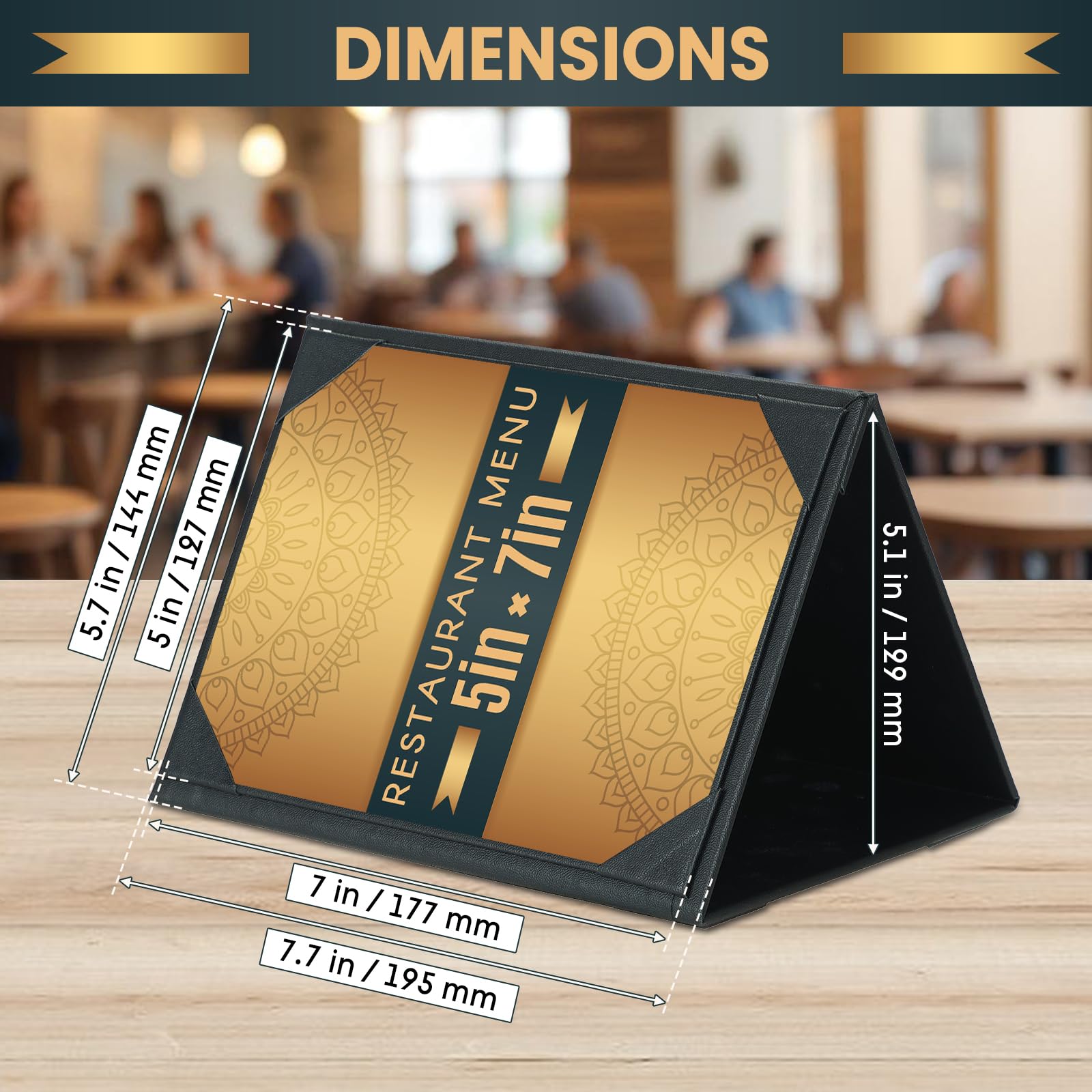 Paquete de 5 cubiertas de menú de tienda de campaña de 5 x 7 pulgadas, marcos de fotos triangulares de piel sintética de 3 lados con esquinas en ángulo, soportes de menú triangulares para