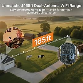 GardePro E6+ WiFi Trail Camera (Non-Cellular), 64MP Game Camera with Dual Antennas & 165 ft WiFi Range, No Glow Night Vision, Motion Activated