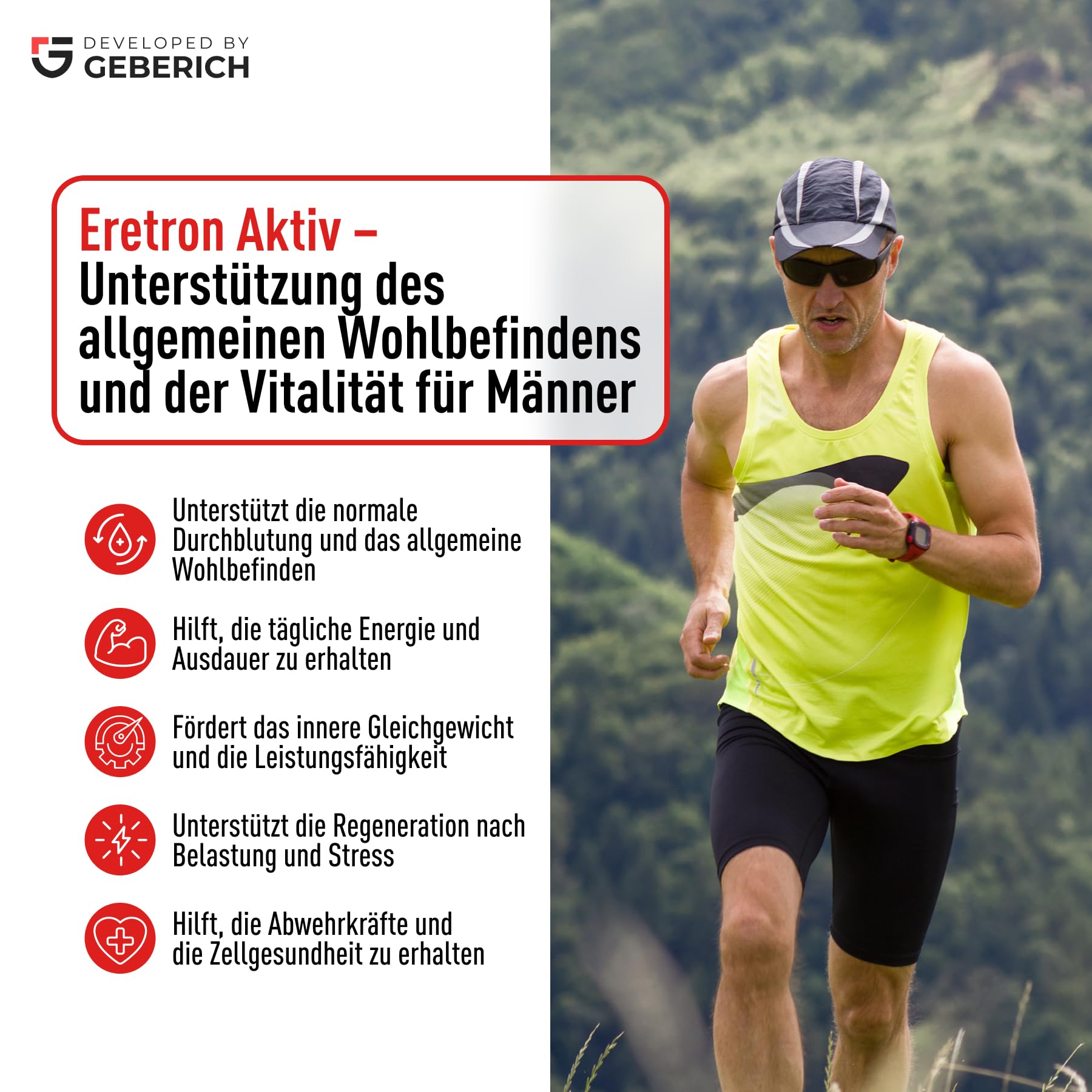 Kapseln ERETRON AKTIV | Männliches Wohlbefinden | Maca-Extrakt 4:1 600mg, L-Arginin 180mg | Unterstützt den täglichen Tonus | mit Ginseng, Serenoa Repens, Zink, Selen | Vitamine C, B3, E | 30 Kapseln