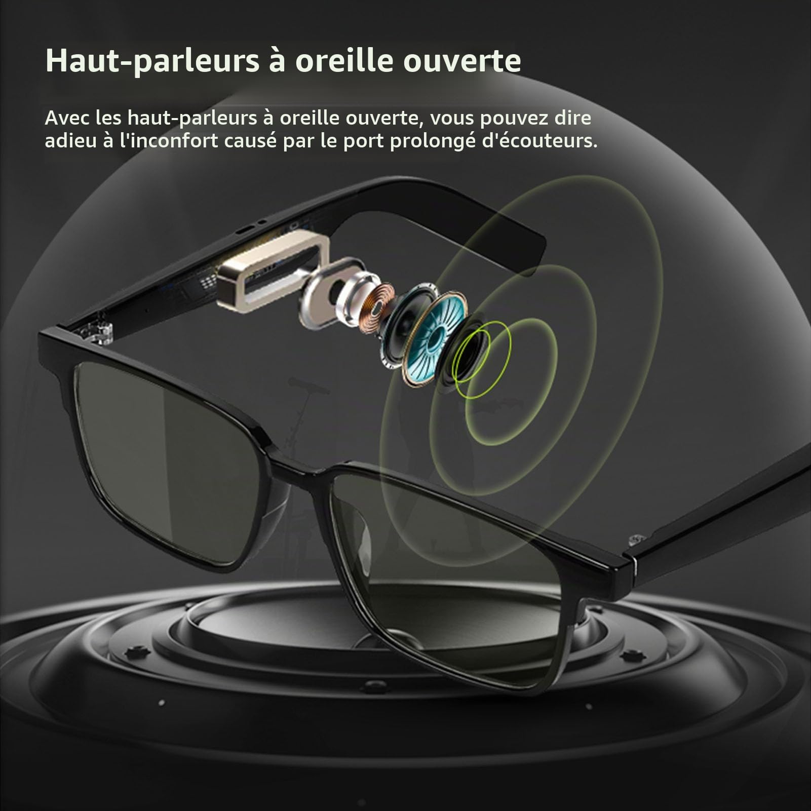 Lunettes Intelligentes, Lunettes de sans Fil IP5 étanches à Oreille Ouverte avec Deux Microphones, Commande Vocale BT 5.3, Lunettes Audio (Verres individuels)
