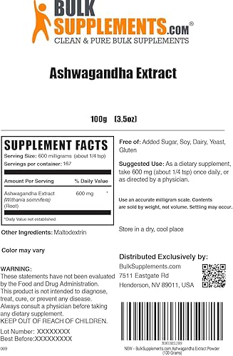 Miniatura 6 de Extracto de Ashwagandha, natural alivio del estrés, Bulksupplements, 1