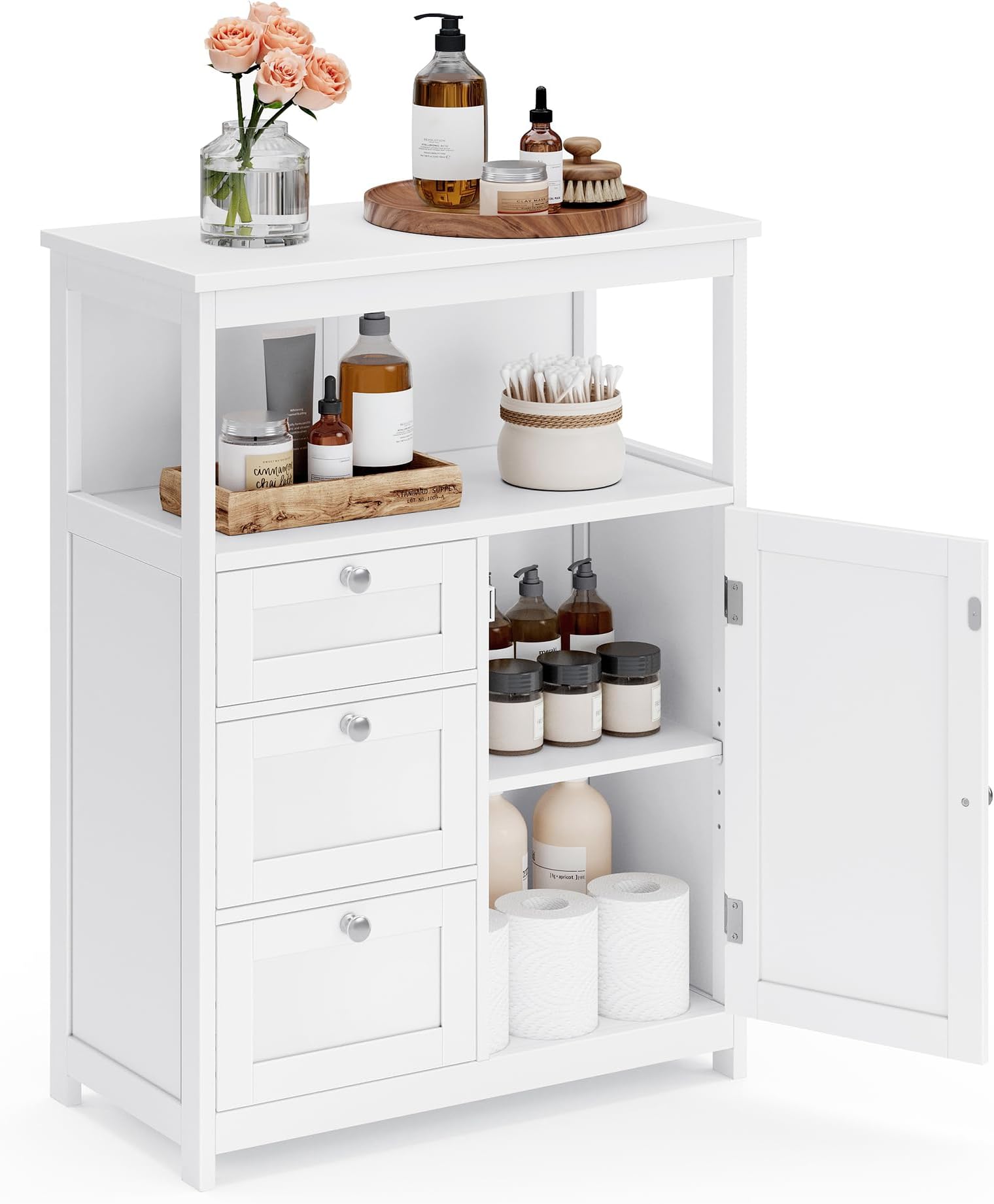 VASAGLE Floor Storage Cabinet, Freestanding Storage Unit with 3 Drawers, Adjustable Shelf, 11.8 x 23.6 x 31.5 Inches, for Living Room, Bathroom, Entryway, White UBBC542P31V2