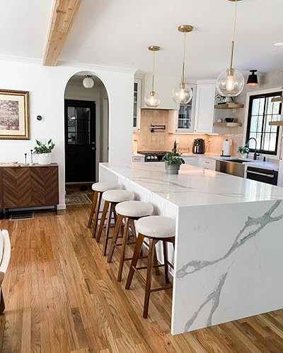 Miniatura 5 de Nathan James Amalia Taburete de bar de altura de encimera de cocina sin espalda, madera maciza con asiento giratorio de 360 grados, café