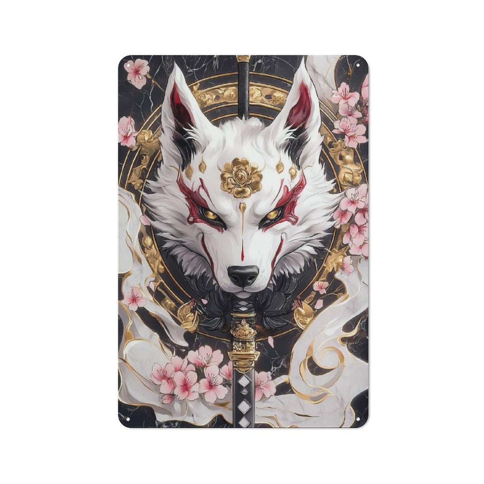 Junmoney Style-23 White Akita Dog With Katana Animal Vintage Tin Sign 30X20cm For Pub Or Café, For Everyday Room Decor With A Vintage Look