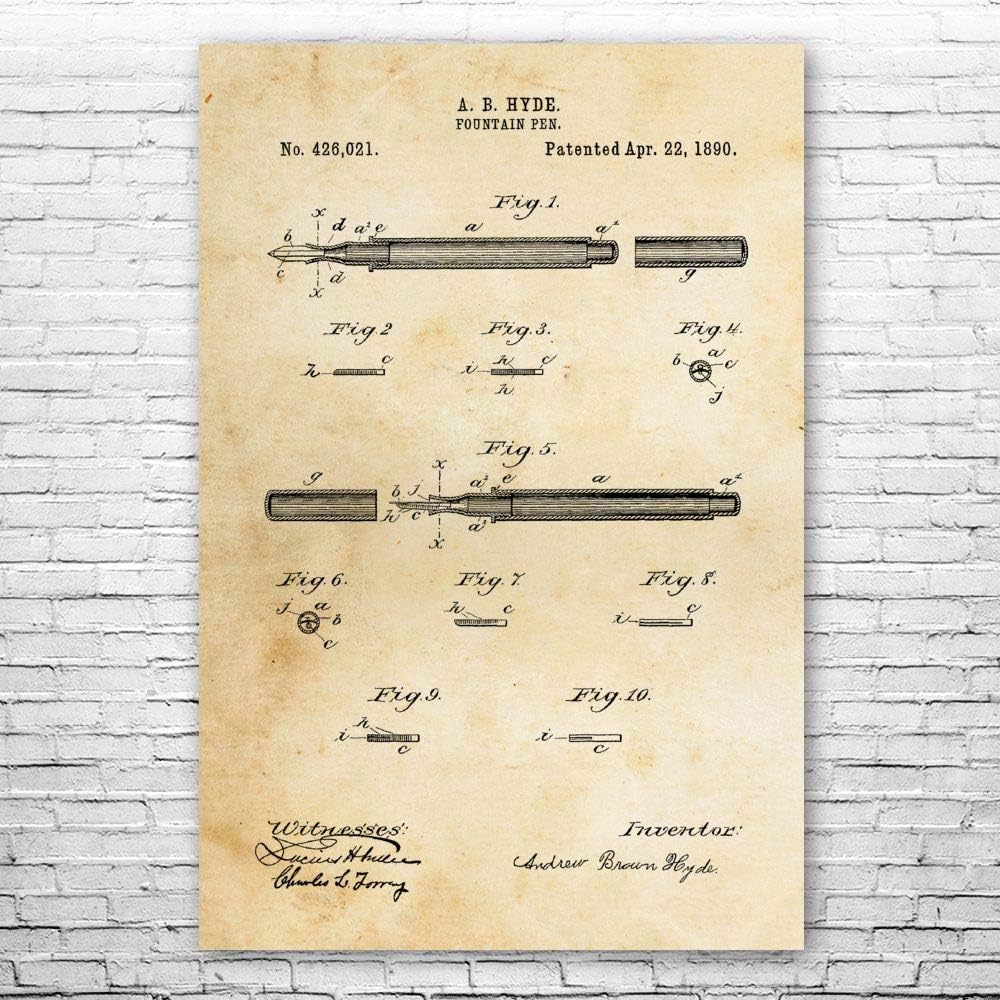 Fountain Pen Poster Print, Writer Gift, Pen Blueprint