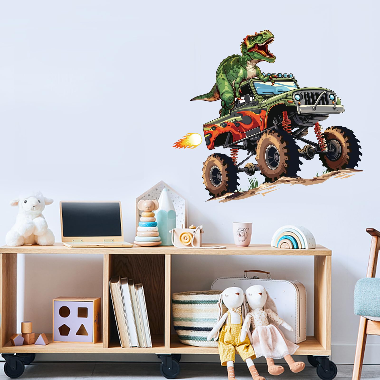 PLIGREAT Monster Truck Wall Stickers, Dinosaur Wall Decal Peel and Stick Wall Decor Removable Vinyl Wall Decal for Bedroom Playroom Dorm Basement Wall Decorations Home Indoor Wall Art Decor