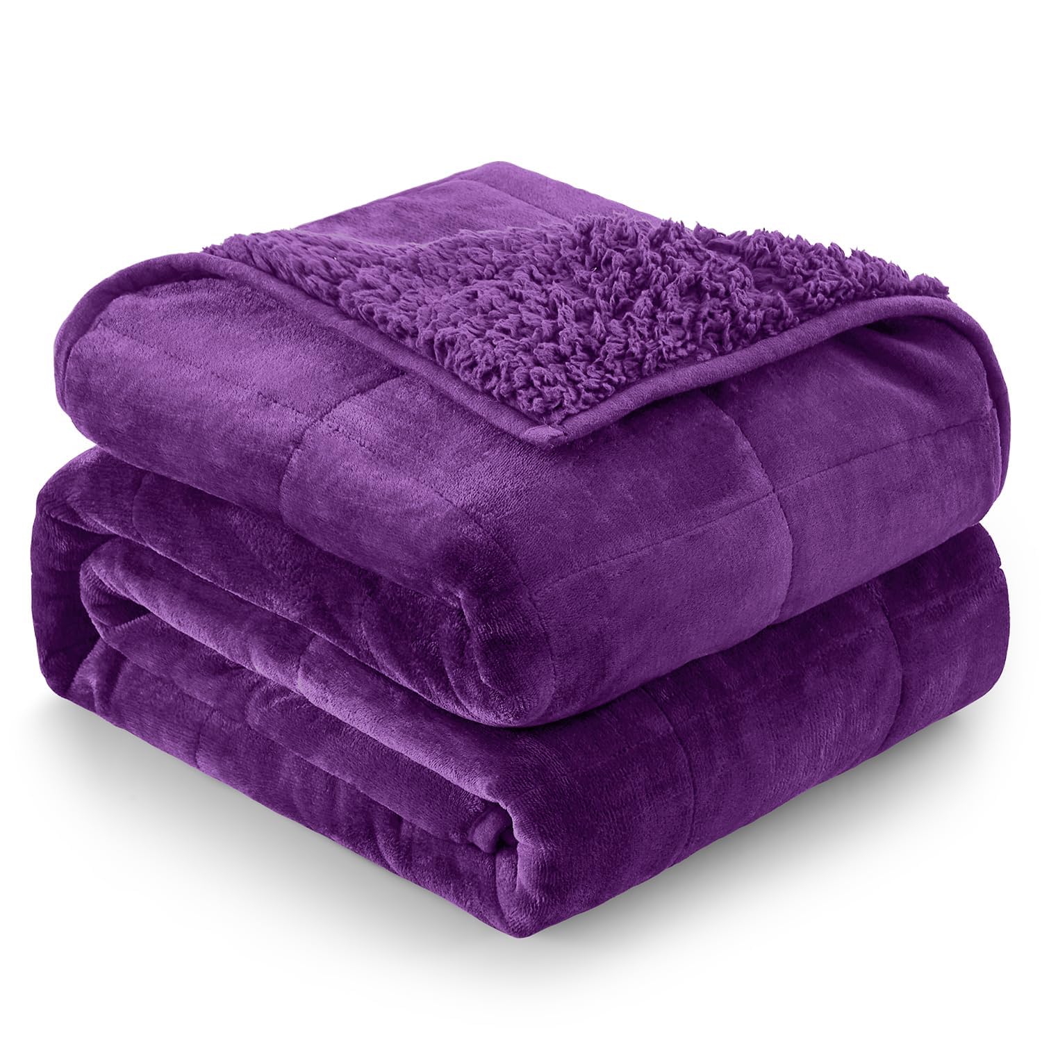 Cottonblue Fleece Weighted Blanket 20lbs for Adults Queen Size 60x80in Soft | Cozy Flannel Sherpa Weighted Blankets Throw for Sleep Calm Relax, Warm Fuzzy Purple Fur Heavy Blanket for Bed Sofa, Washable