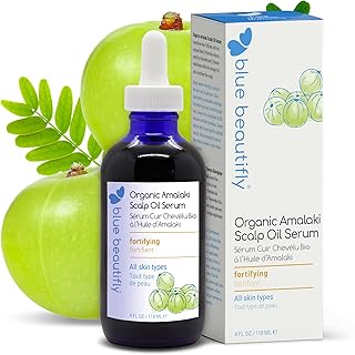 Blue Beautifly Organic Amla Oil for Scalp Serum - Strengthens Hair Follicles, Restores Growth, and Treats Dandruff-USDA Certified Organic - Enriched with Rosemary Oil and Ayurvedic Herbs - 4 fl oz