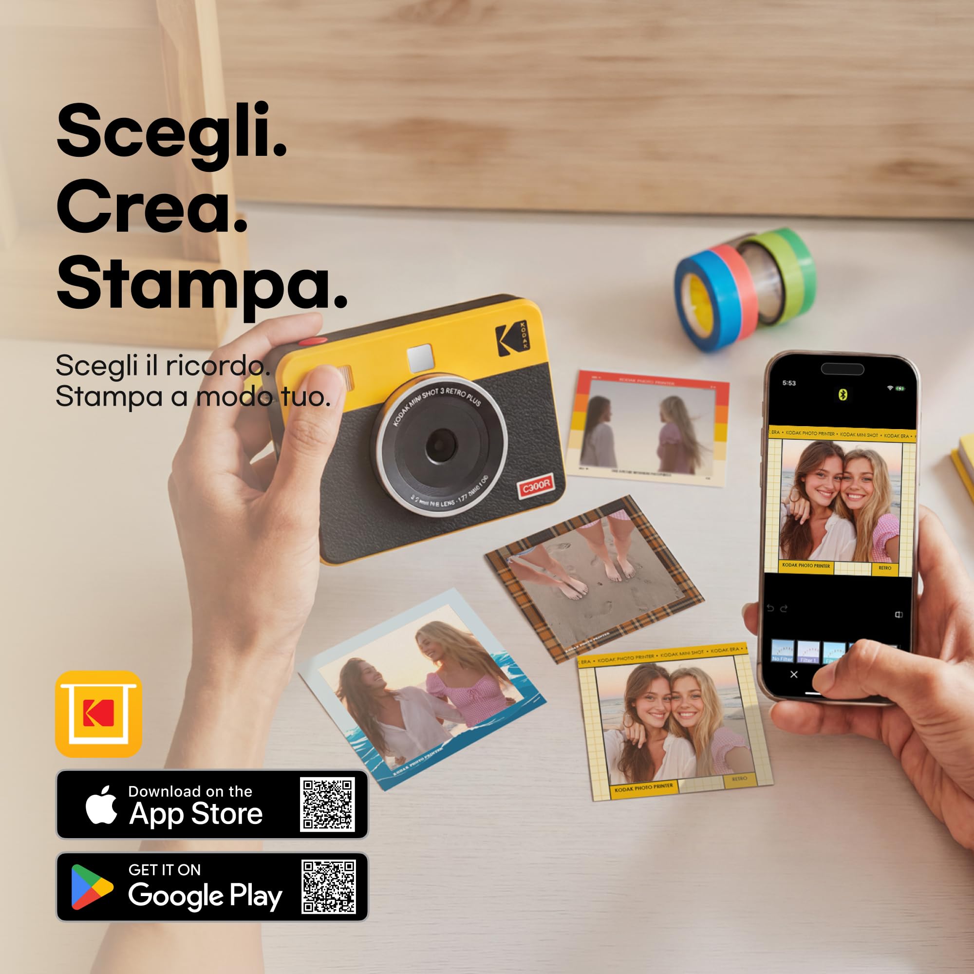 KODAK Mini Shot 3 Retro Fotocamera Istantanea 7,6x7,6cm, 8 Fogli, Bianco | Bluetooth, iPhone e Android, fotocamera 13 MP, anteprima, resistente ad acqua, impronte e scolorimento