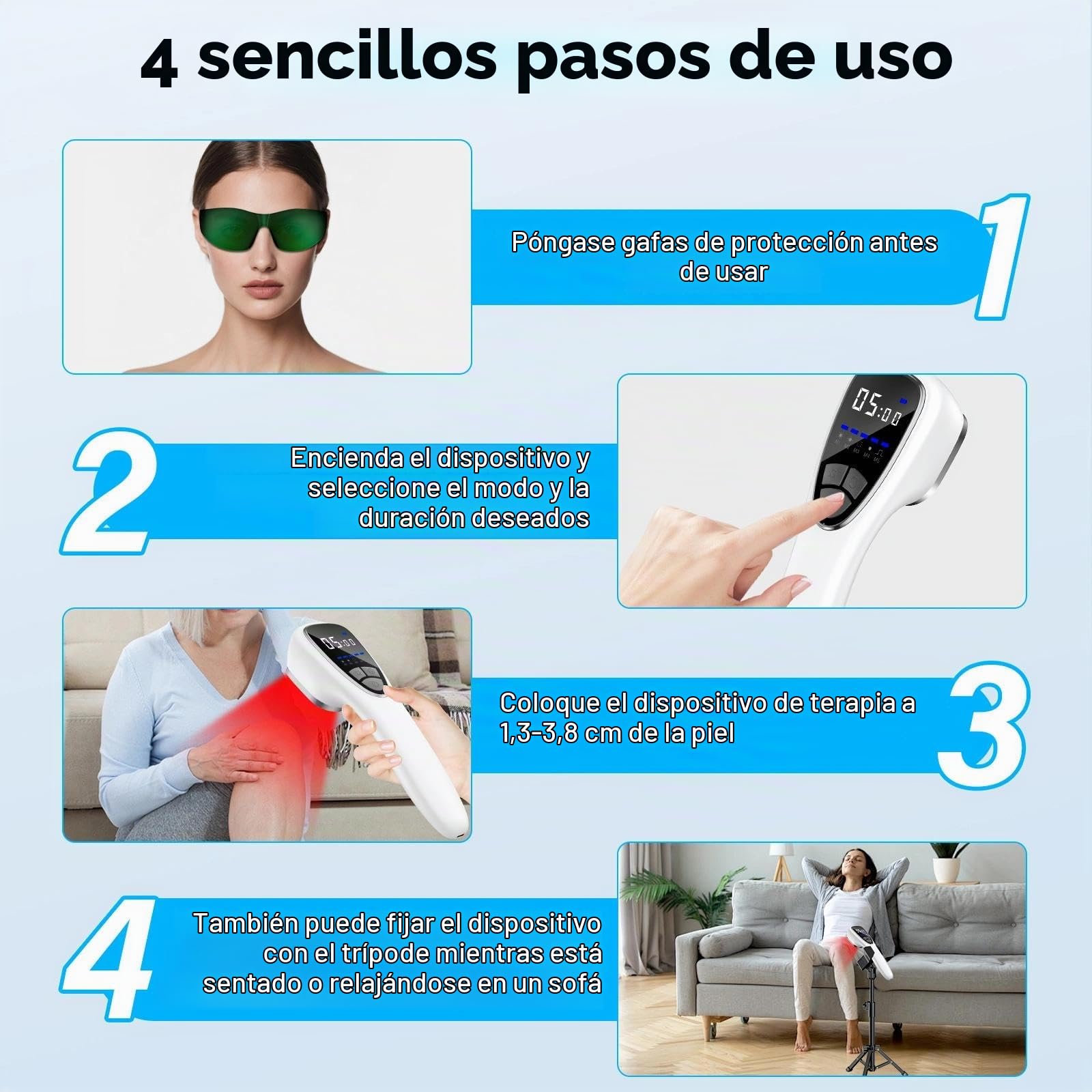 Dispositivo Luz Roja 650nm & 808nm con Soporte – Lámpara Infrarroja Inalámbrica con 5 Modos y Timer para Relax Muscular, Espalda, Cuello y Recuperación Deportiva
