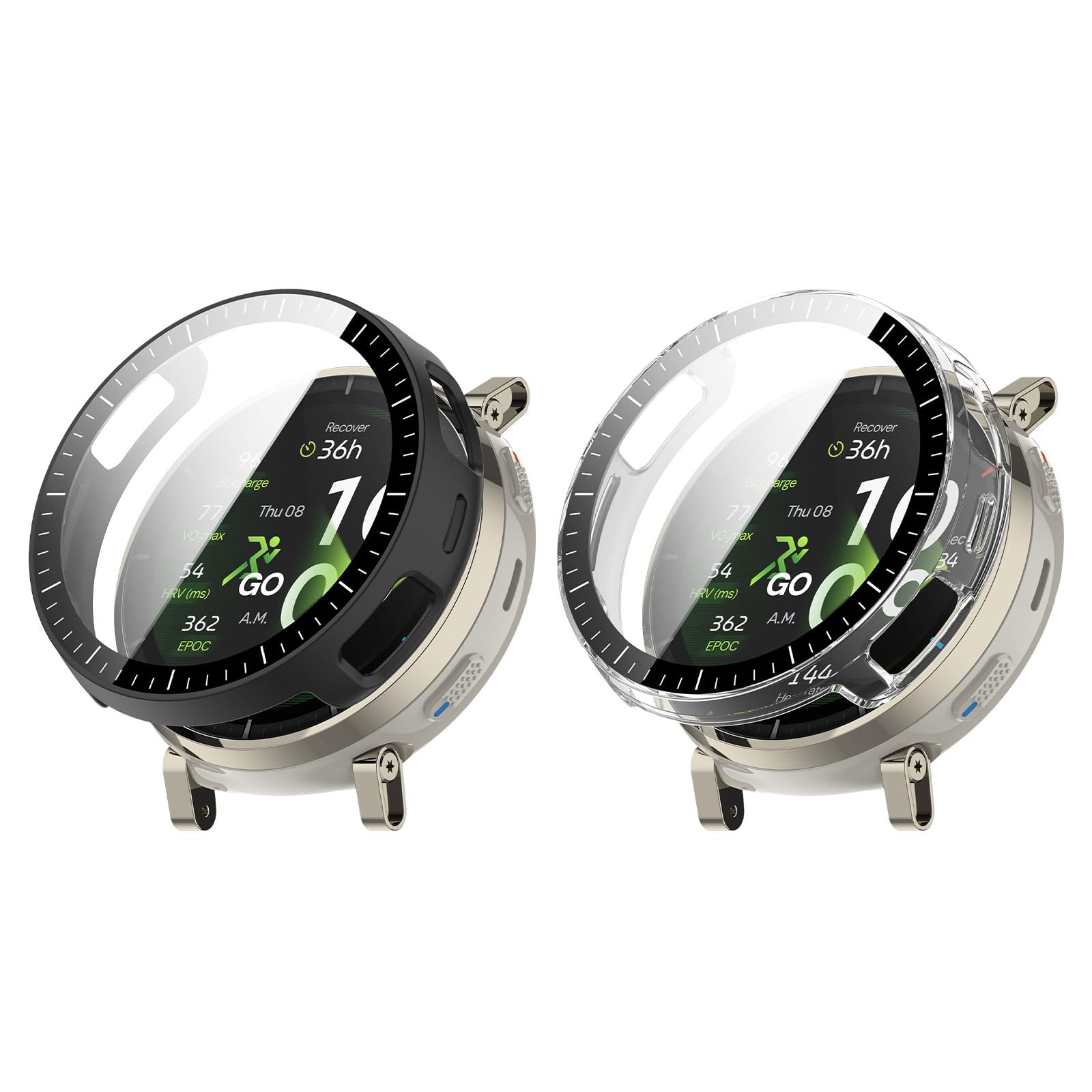 2 Piezas para Amazfit Active 3/3 Premium 45mm Funda con Protector de Pantalla, Ultra Delgada PC Carcasa, Anti-Arañazos, Fácil Instalación Case - Transparente + Negro