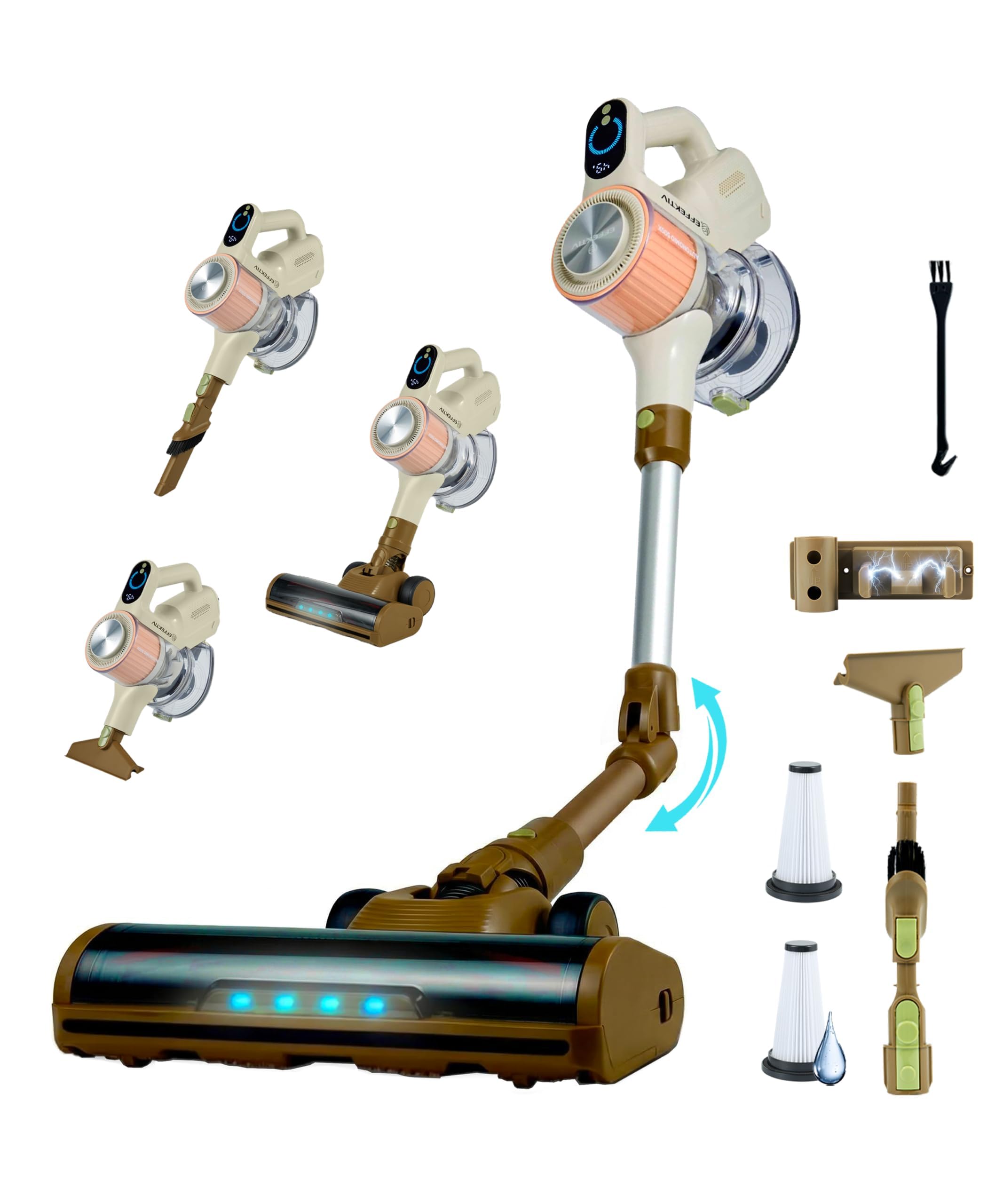 EFFEKTIV Autonomy 500X Cordless Vacuum Cleaner, Powerful Vacuum Cleaner, Broom Vacuum Cleaner 600 W Brushless, Suction 60 kPa, Up to 75 min, HEPA Filter 12 Stages, Self-Standing, Flexible Tube, LCD