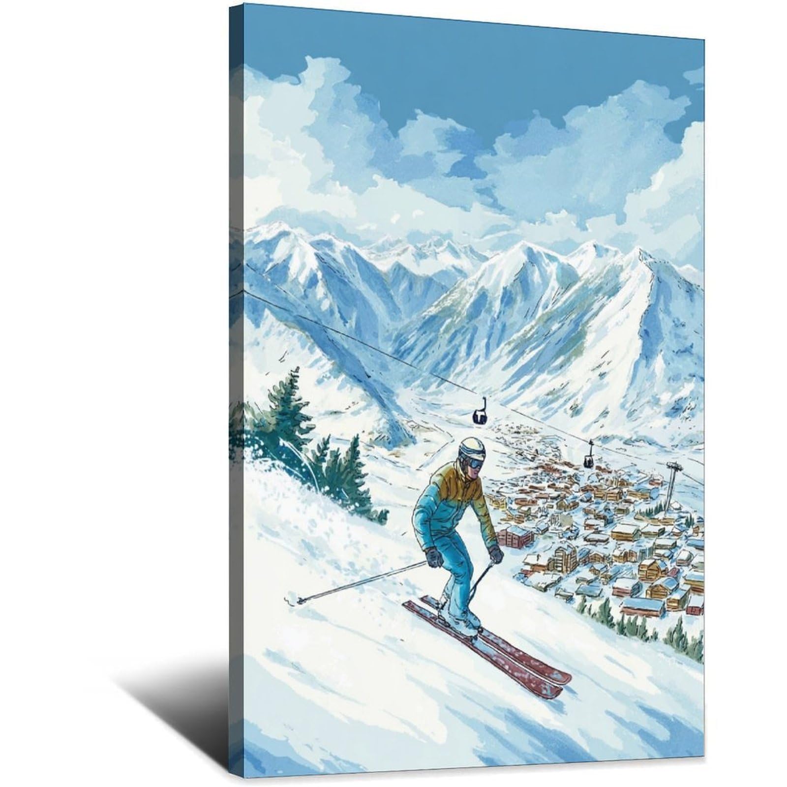 iPuzou Andermatt Switzerland Ski Posters 20x30inch(50x75cm) Vintage Watercolor Canvas Art