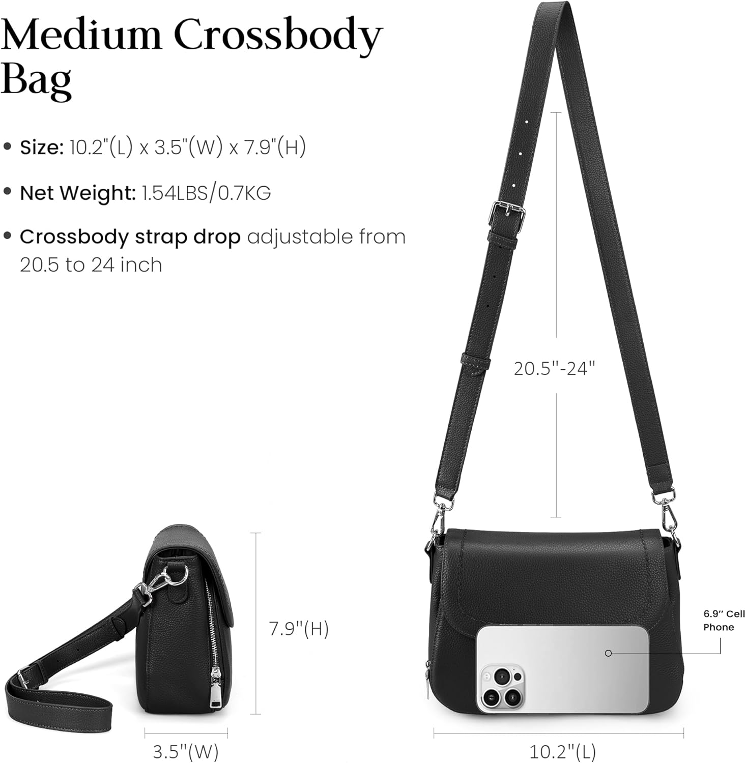 befen Genuine Leather Crossbody Bags for Women with Built in RFID Wallet Medium Womens Saddle Bag Cross Body Purse - Image 5