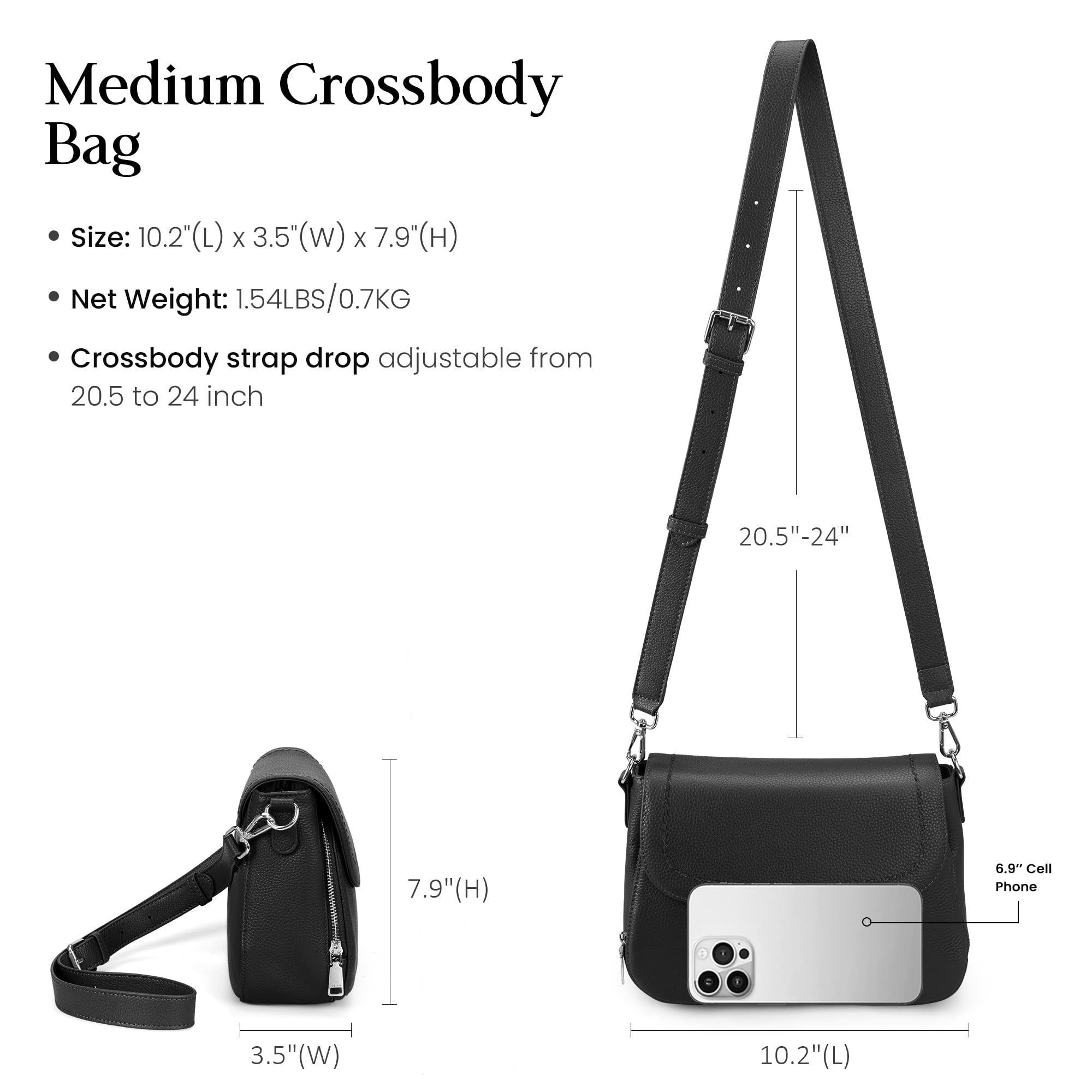 befen Torby crossbody z prawdziwej skóry dla kobiet z wbudowanym portfelem RFID, średnia damska torba podsiodłowa, torebka na ramię