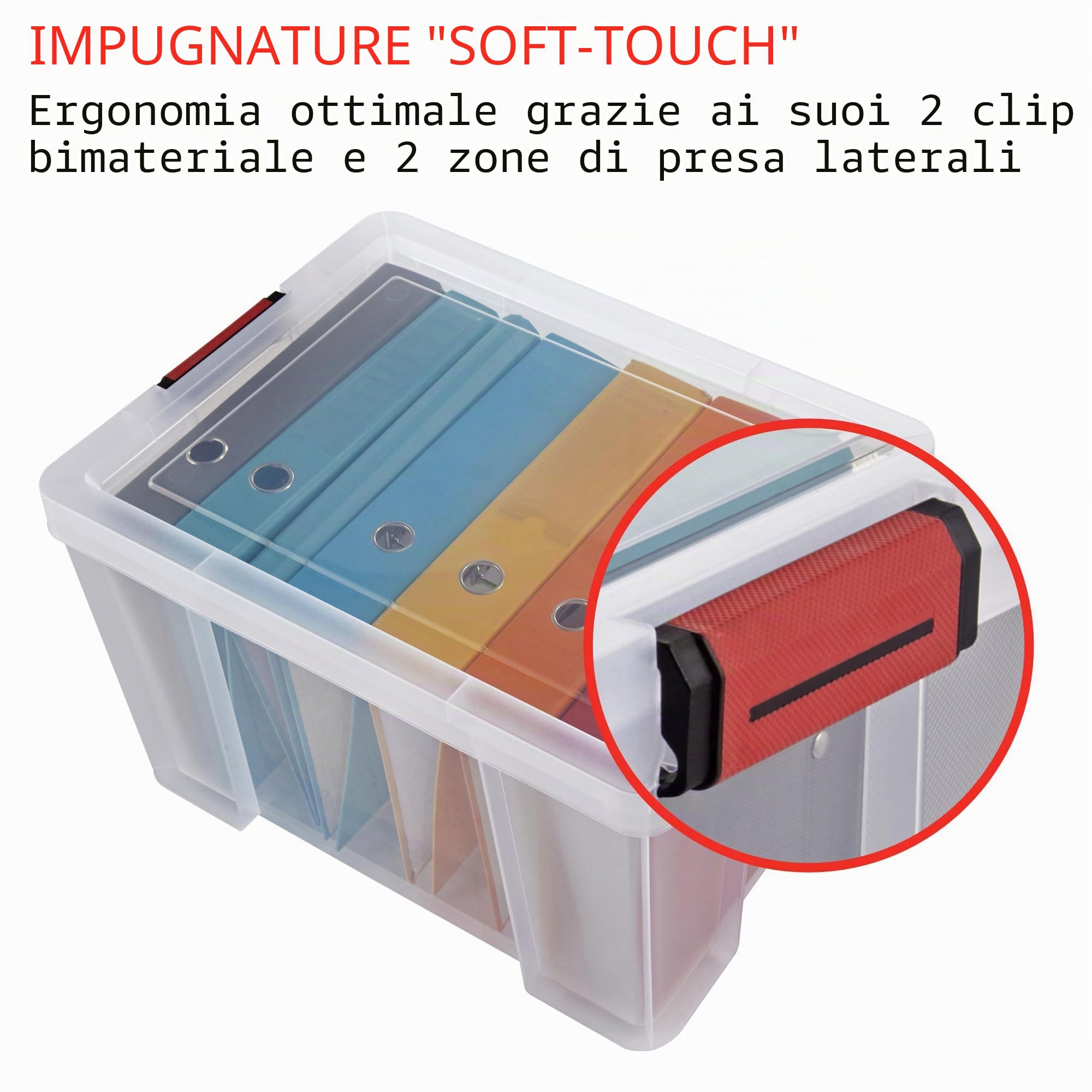 Sundis set di 3 contenitori rinforzati CLIP'N STORE 45L, Trasparente con coperchio a scatto, impilabile, idoneo al contatto alimentare