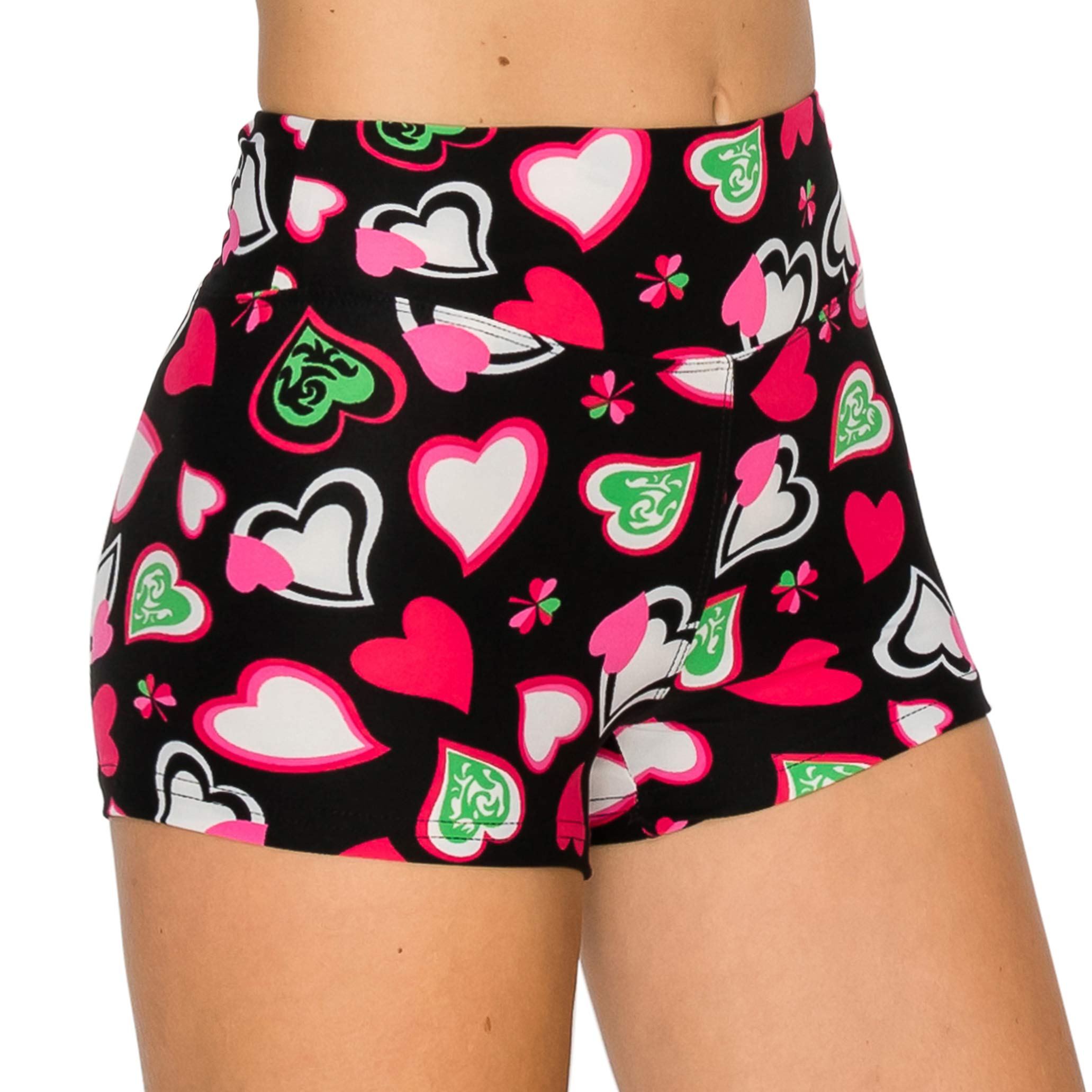 ALWAYS Women Workout Yoga Shorts - Premium Soft Solid Stretch Cheerleader Running Dance Volleyball Short Pants Valentine Heart 1746 S