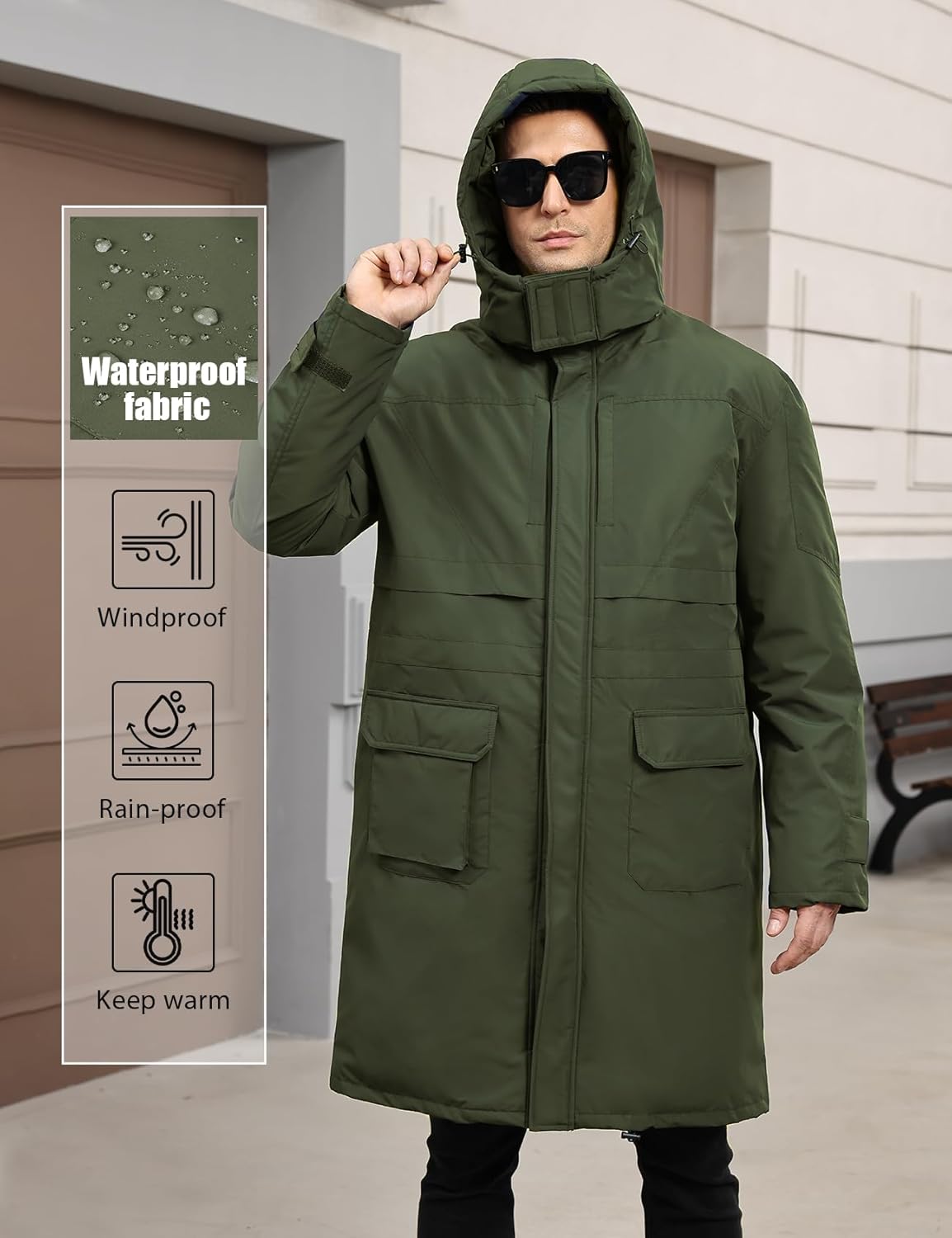 Wyeysyt Mens Long Winter Coats Parka Warm Hooded Quilted Puffer Jacket Thicken Water-Resistant Heavy Outerwear - Image 4